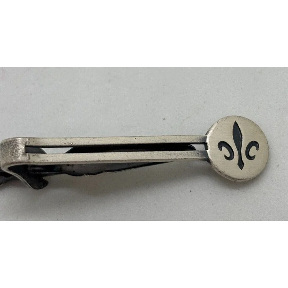 Tie Bar Tack Pin in Silver Tone with Fleur de Lis Signed Swank Vintage‎